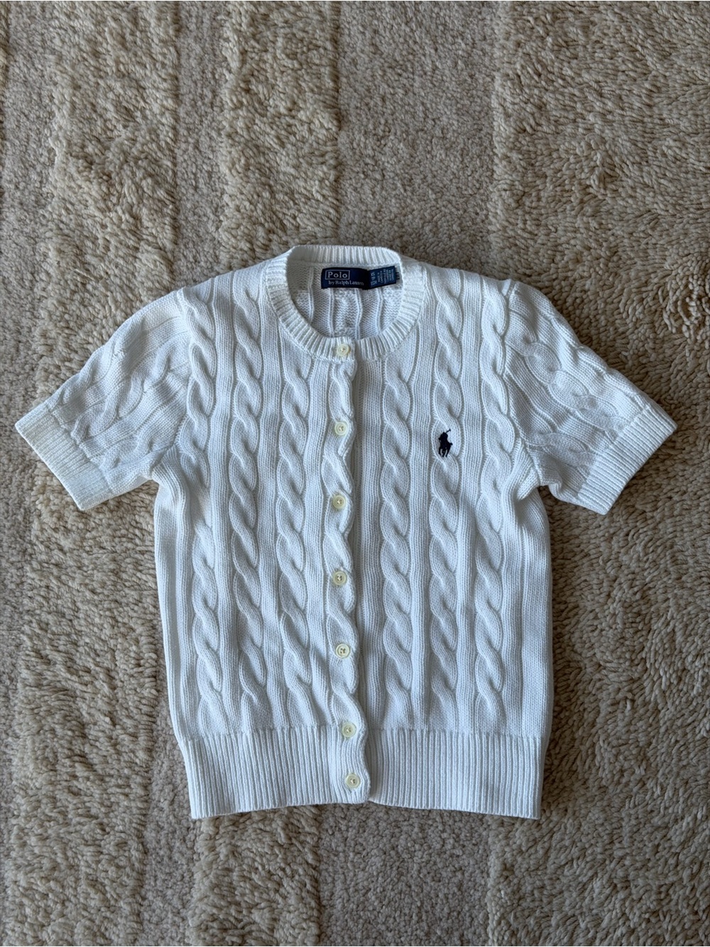 Ralph Lauren White Short Sleeve Cable-Knit Cardigan - Picture 6 of 8
